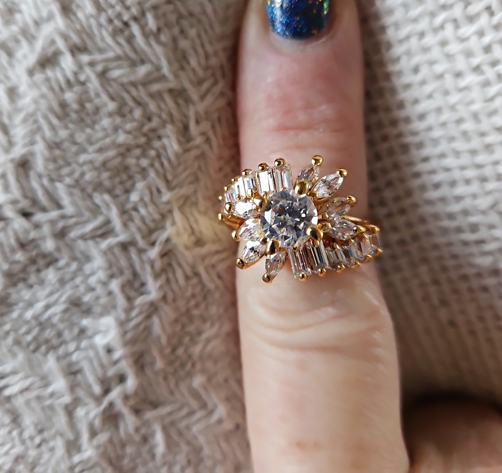 Premier Designs Gold Crystal Ring size 8.